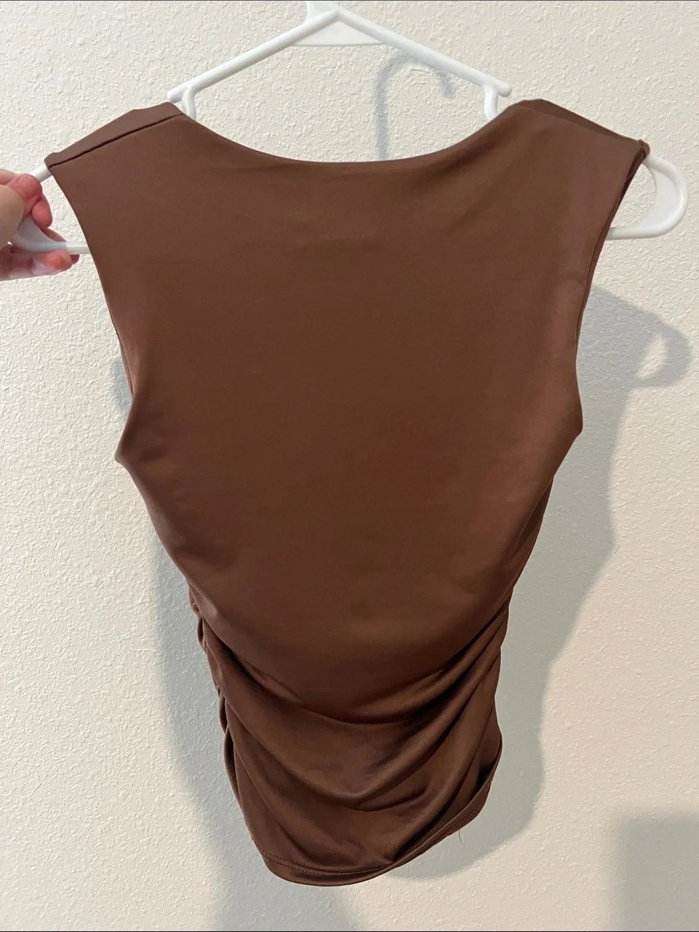 Brown Drape Neck Tank Blouse